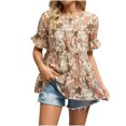 thumbnail image 2 of SMihono Hauts pour Femmes Été Chic Décontracté Mode Femme Imprimé Décontracté Col Rond Manches Courtes T-Shirt Ample Blouse Hauts T-Shirt Oversize pour Femmes, 2 of 8