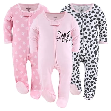 Dormeuses pour Bébé à Pieds pour Filles, Guépard Cœurs Roses, jusqu'à 12 Mois Tailles 3 m