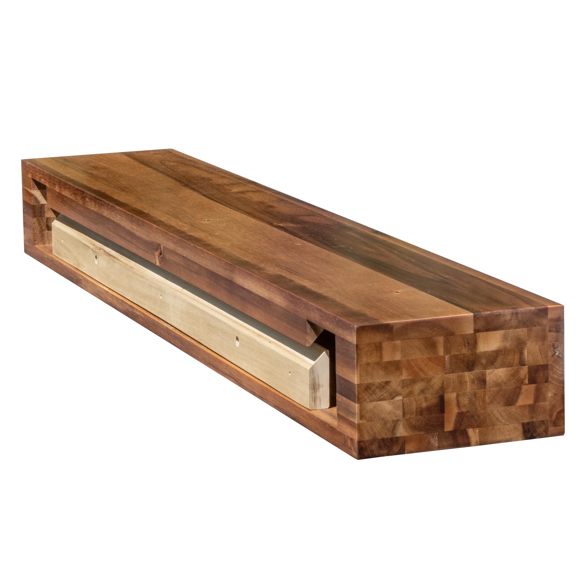 Tablette de foyer de 45 po en bois d'acacia fini lustré