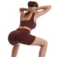 thumbnail image 4 of Coofit Workout Outfit Set 2-Piece Quick-drying Ribbed Crop Top Yoga Shorts for Women, 4 of 10