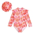 thumbnail image 1 of Girls Rash Guard Swimsuits Flounce Printed Long Sleeve Sun Protection Bathing Suit 12-18Months Girl Fashion, 1 of 7