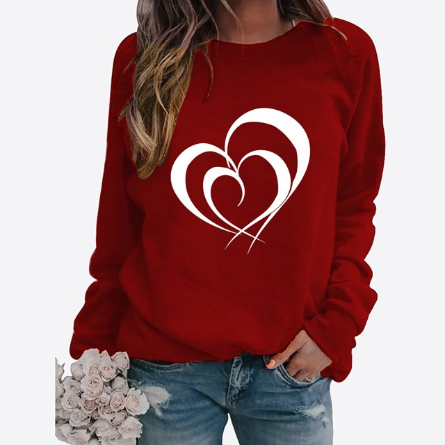 BVOFAR Chandails à Manches Longues de la Saint-Valentin pour Femmes Décontractés Mignons T-Shirts Graphiques Cœur d'Amour Tendance Col Rond Hauts 2025