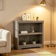 Rustic Wooden Bookcase - 2 Tier Adjustable Shelf Storage Cabinet, Freestanding Bookshelf for Living Room, Bedroom, Home Office, Space-Saving Display - Hand-Grabbed Gray, 2 Layers, W800