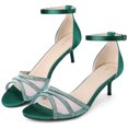 thumbnail image 4 of BLISSFUL STEP Women's Satin Rhinestone Stiletto Heel Sandals Green (Size 7.5), 4 of 7