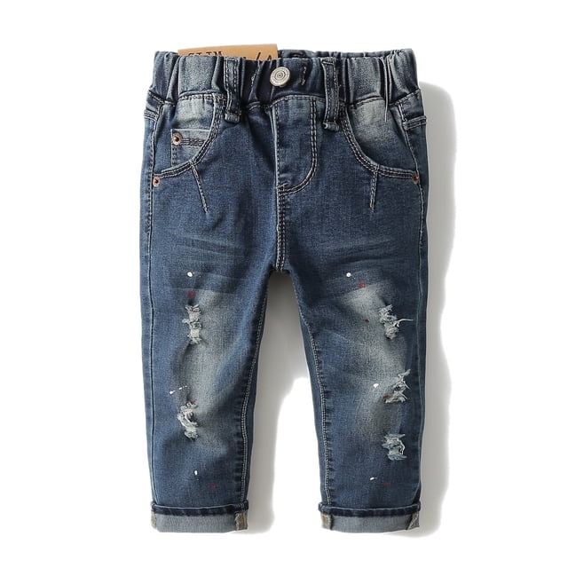 KIDSCOOL SPACE Pantalon en Denim Déchiré à Anneau en D pour Bébé Fille Garçon Petit Enfant, 12-18 Mois
