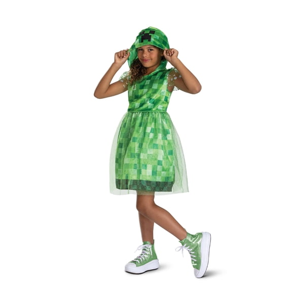 Minecraft Creeper Girl Hooded Child Costume Dress | Large 10-12