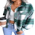 thumbnail image 4 of EIMELI Women Plaid Wool Jacket  Adults Button-down Color Block Lantern Sleeve Lapel Cardigan, 4 of 7