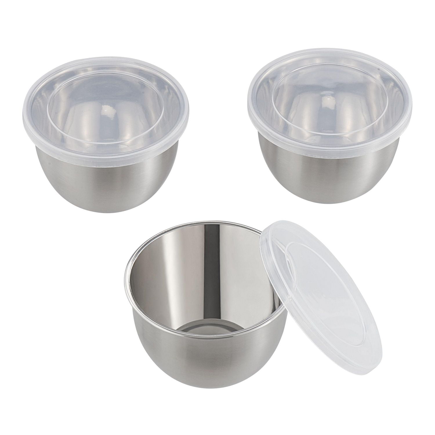 Bol de préparation à 2 tasses en acier inoxydable brossé Mainstays, 6 pièces avec couvercle, paquet de 3