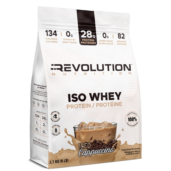 Revolution Nutrition, Iso Whey, Protein Powder 6LB, 100% Isolate Protein, 28g of Protein Per Scoop, 2700 g, 82 Servings, Lean Muscle Formula, Low Carb, Gluten Free, Iced Cappuccino (6 Pounds)