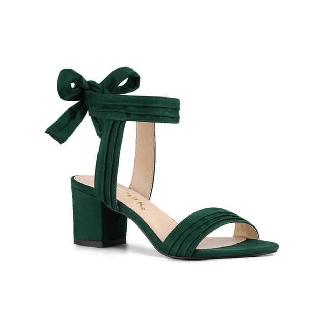 BLISSFUL STEP Women's Open Toe Ankle Tie Back Block Heels Sandals Green (Size 9.5)