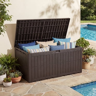 Dextrus Coffre de Terrasse TTG de 240 Gallons, Rangement Extérieur en Résine Étanche avec Serrure, Banc pour 3 Personnes pour Patio, Jardin, Piscine, Brun Foncé