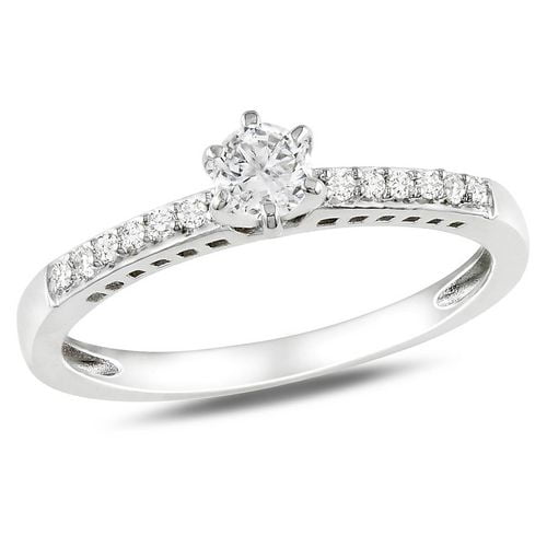 Bague de fiançailles Miabella avec 0.25 Carat de Saphir Blanc Synthétique et Accents de Diamant en Argent Sterling