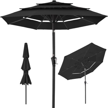 Best Choice Products 10ft 3-Tier Patio Umbrella, Market Sun Shade w/ Tilt Adjustment, Easy Crank - Black