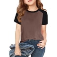 thumbnail image 1 of VKOYWKM T-Shirts d'Été pour Filles, Hauts Raglan à Blocs de Couleur, Manches Courtes, Col Rond Décontracté, T-Shirts, Coton Doux, T-Shirts Basiques, Café, 6 Ans, 1 of 7
