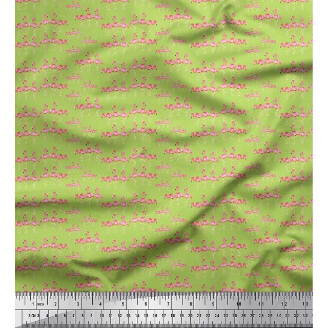 Soimoi Japan Crepe Satin Fabric Flamingo Bird Decor Fabric Printed Yard 42 Inch Wide