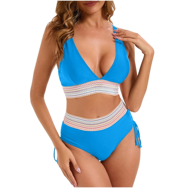 KIHOUT 2025 Womens High Waisted Bikini Sets Tummy Control Swimsuits Sexy V Neck Two Piece Summer New Bathing Suits for Beach Pool Party