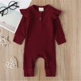 thumbnail image 4 of Infant Kids Baby Girl Boy Solid Color Long Ruffle Sleeve O-Neck Ribbed Jumpsuit Navy Blue 9-12 Months, 4 of 9