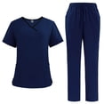 thumbnail image 3 of Ensemble de Sarrau Jogger 2 Pcs pour Femmes, Uniformes d'Infirmière Classiques et Tendance, Hauts à Manches Courtes à Encolure Croisée et Pantalons, Uniforme Médical, Bleu Foncé, M, 3 of 3