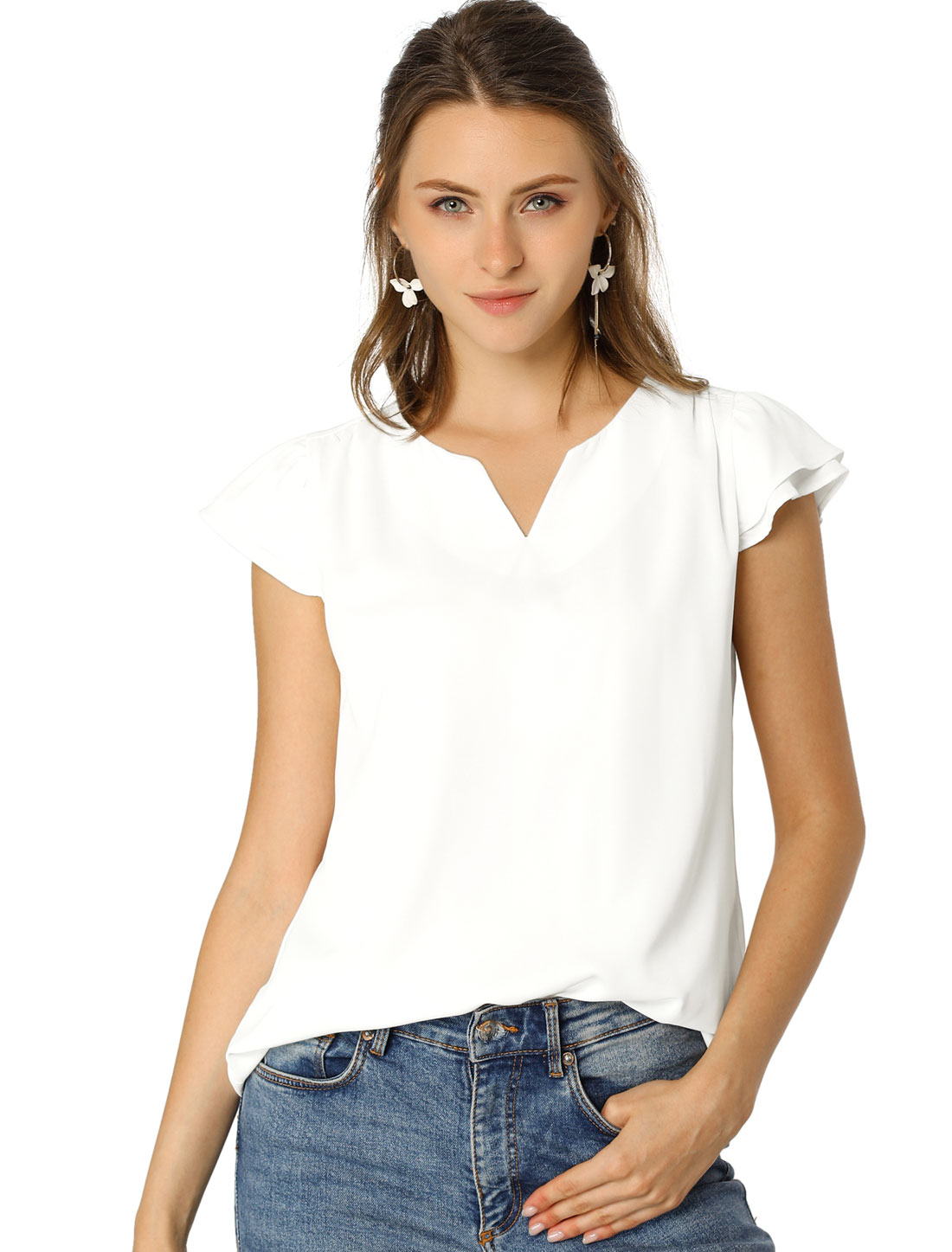 INSPIRE CHIC Blouse Haut pour Femme à Col en V, de Travail Décontracté, à Manches Courtes