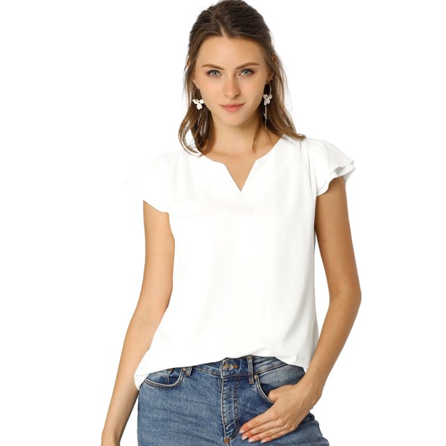 INSPIRE CHIC Blouse Haut pour Femme à Col en V, de Travail Décontracté, à Manches Courtes