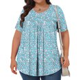 thumbnail image 4 of Pisexur Hauts de Printemps pour Femmes Blouses pour Femmes Chic Décontracté Mode pour Femmes Imprimé Col Rond Manches Courtes Plissé Ample Haut Multicolore,3TG, 4 of 7