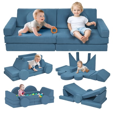 Qaba 12-Piece Modular Kids Play Couch Building Fort, Blue