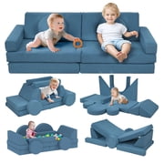 Qaba 12-Piece Modular Kids Play Couch Building Fort, Blue