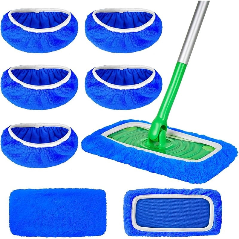 Jinswick 5 Pcs Reusable Mop Pads Compatible with Swiffer Sweeper Mop, Wet and Dry Flat mop Cover, Washable Swiffer Pads for Surface/Hardwood Floor Cleaning (Mop is Not Included)，Blue