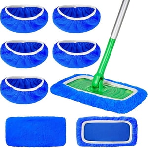 Jinswick 5 Pcs Reusable Mop Pads Compatible with Swiffer Sweeper Mop, Wet and Dry Flat mop Cover, Washable Swiffer Pads for Surface/Hardwood Floor Cleaning (Mop is Not Included)，Blue