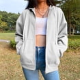 thumbnail image 2 of Veste à Capuche Zippée en Mélange de Coton Uni pour Femme, Haut Ample Simple Beige G, 2 of 7