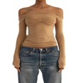 thumbnail image 3 of Women y2k Fairycore Tops Solid Color Off Shoulder Flared Long Sleeve T-Shirts, 3 of 4