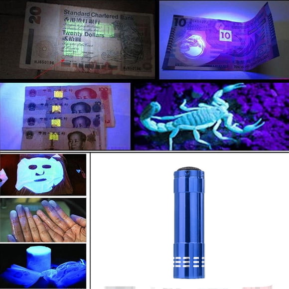 UsRHHA Mini Aluminum UV Flashlight 9 LED Blacklight, Portable Violet Torch for Curing Detection, Ultraviolet Lamp