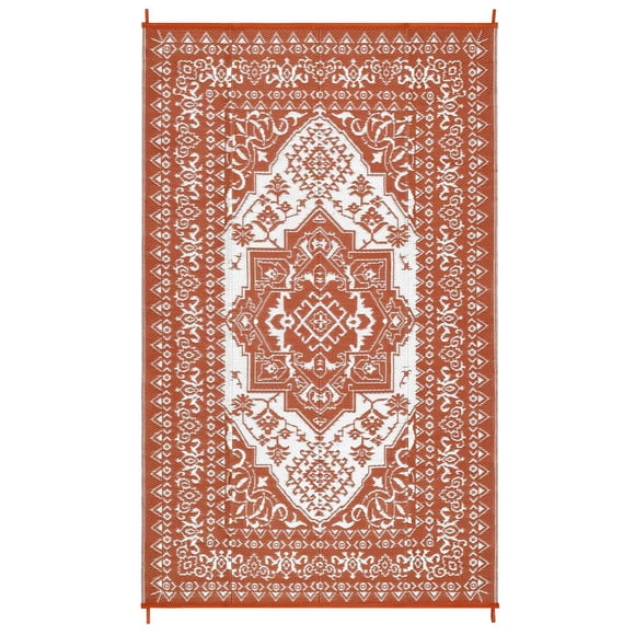 Eastvita Tapis Rectangulaire en Plastique Rouge -/- Blanc pour Plage/porches/patio/pique-Nique/camping en VR/garage/avec Motif de Fleurs Persanes/9 x 18 Pi (Taille Réelle)