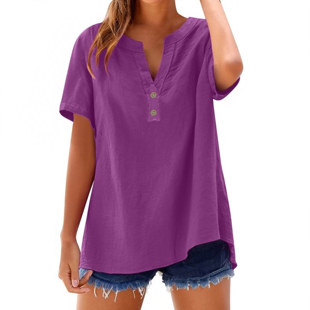 T-Shirts Femmes Lot Mode Décontractée Col en V Manches Courtes Haut T-Shirt - Hontri