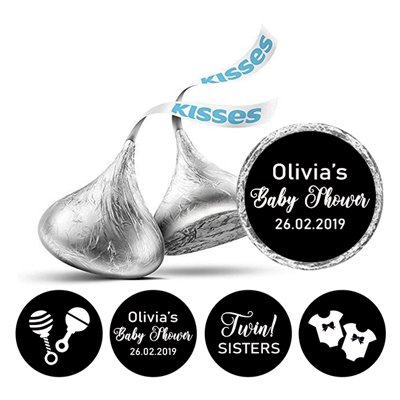 Darling Souvenir Candy Chocolate Labels Twins Sisters Custom Stickers 190 Pcs-Black
