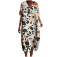 thumbnail image 2 of Ovzne Robes Grande Taille pour Femmes aux Formes Robe de Plage Femmes Été Poches Robes Imprimées Ample Col en V Manches Courtes Robes Robe de Printemps Manches Courtes Imprimée Liquidation, 2 of 5
