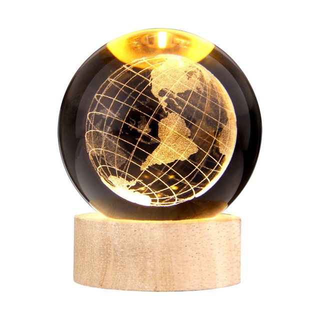 3D Crystal Ball with Warm Light Wooden Base Small Night