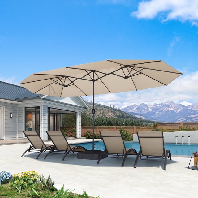PURPLE LEAF 15ft Patio Market Umbrella with Base Double-Sided Pool Umbrellas for Pool Beach Deck Backyard Beige
