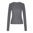 thumbnail image 5 of AherBiu Hauts pour Femmes Automne Manches Longues Col Ras du Cou Basique Superposition Hauts Courts Ajustés Serrés Extensibles T-Shirts, 5 of 5