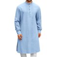 thumbnail image 2 of Wdgfv Kaftan pour Homme Robe Boutonnée à Manches Longues en Coton et Lin Thobe Décontracté Robe Musulmane Henley Chemise, 2 of 7