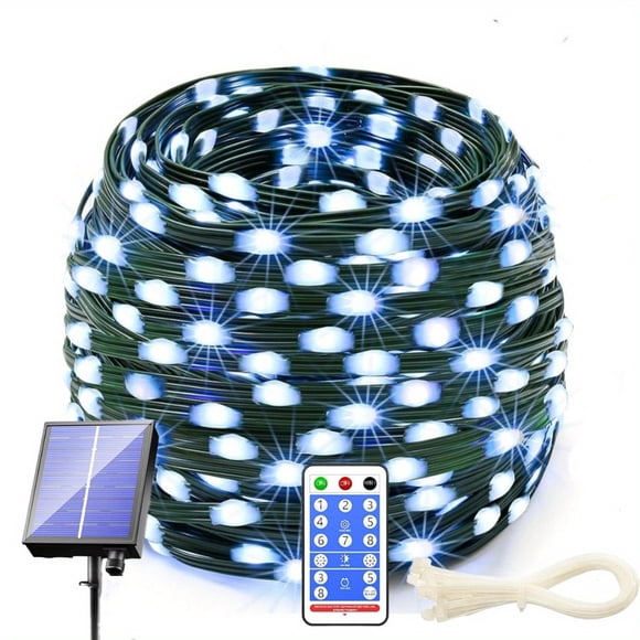 YOPTOP 1 Roll 100FT 300 LED Solar Christmas Lights Outdoor  Waterproof  Green Wire Christmas Tree Lights  8 Modes & Timer Fairy String Lights For Xmas House Indoor Yard Holiday Decoration,white
