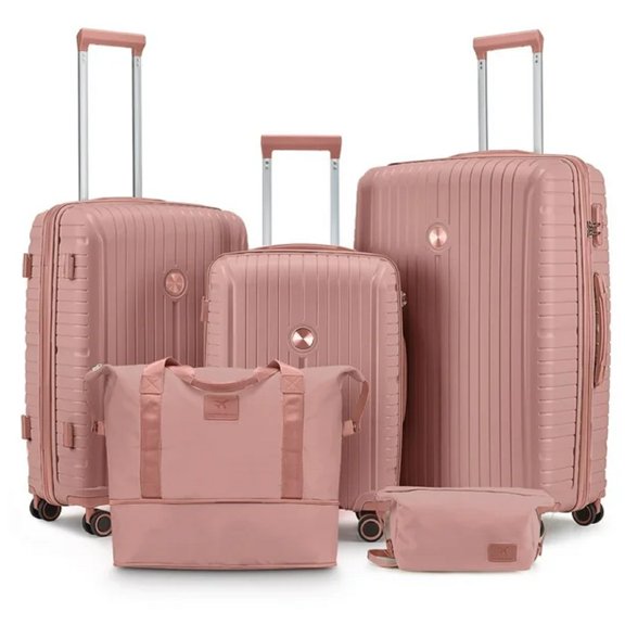 Remis à Neuf Joyway TR-015 Ensemble de Bagages 5 Pcs Valise Rigide Légère avec Cadenas TSA Roues Pivotantes Or Rose