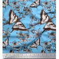 thumbnail image 1 of Soimoi Blue Modal Satin Fabric Flower & Butterfly Print Fabric by The Yard 42 Inch Wide, 1 of 5