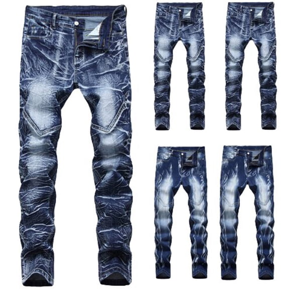 Fengqque Jeans Men Stretch Slim Fit Straight Ripped Denim Pants Cowboy Comfy Flex Fashion White XS(29)