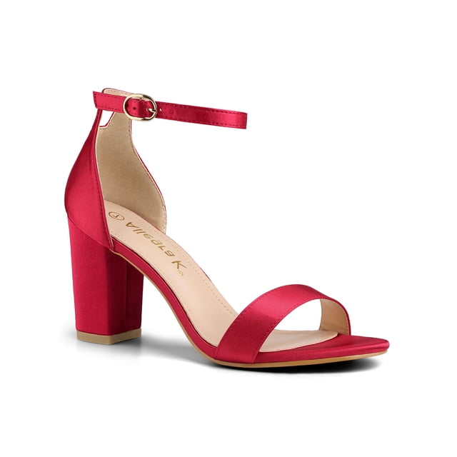 BLISSFUL STEP Sandales à Talon Bloc pour Femmes avec Bride à la Cheville et Boucle Rouge 9