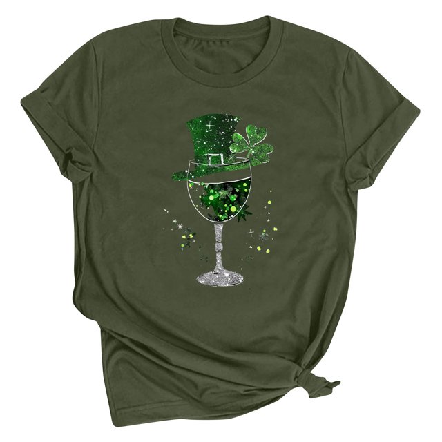 Dealovy T-Shirts de la Saint-Patrick pour Femmes à Manches Courtes, Col Rond, Ample, Graphique de Trèfle, Décontracté, Hauts Tee