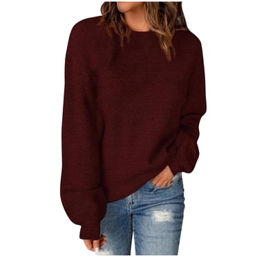 Pisexur Women's Oversized Crewneck Sweater Solid Batwing Puff Cap Sleeve Knit Sweater Top Long Sleeve Slouchy Fall Sweater Pullover Jumper Tops
