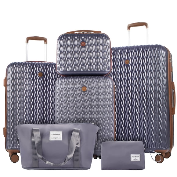 Travelhouse 6 Pièces Ensemble de Bagages Valise Rigide avec Serrure TSA et Roulettes Multidirectionnelles; Ensemble de Bagages Hardshell 6 Pcs avec Sac de Voyage (Gris).
