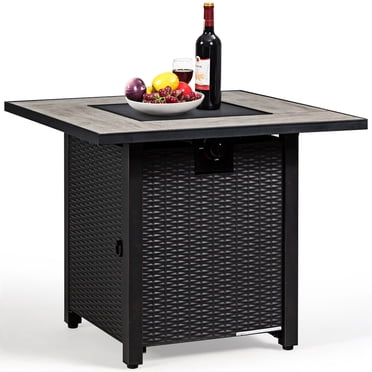 Gymax Table de Foyer au Gaz 30 Pieds' 50 000 BTU Table de Foyer au Propane Carrée Patio Cour