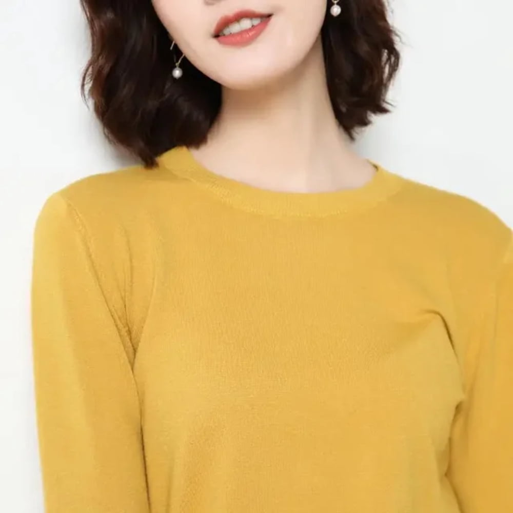 LNGOOR Chandail pour Femmes 2024 Col Rond Manches Longues Automne Hiver Pulls Mode Chandails Coréens Chandails de Base Chandails Ajustés en Tricot Chandails